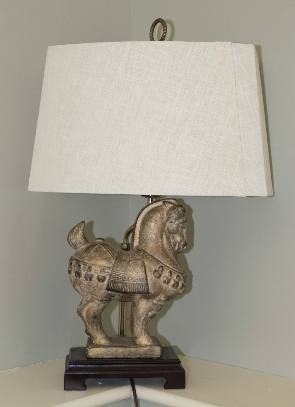 Appraisal: CHINESE HORSE FIGURE TABLE LAMP A plaster reproduction of ancient