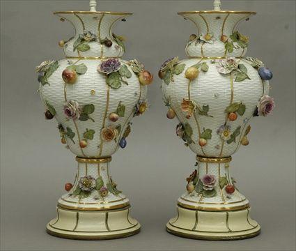 Appraisal: Pair of Continental Porcelain Vases Mounted as Lamps in in