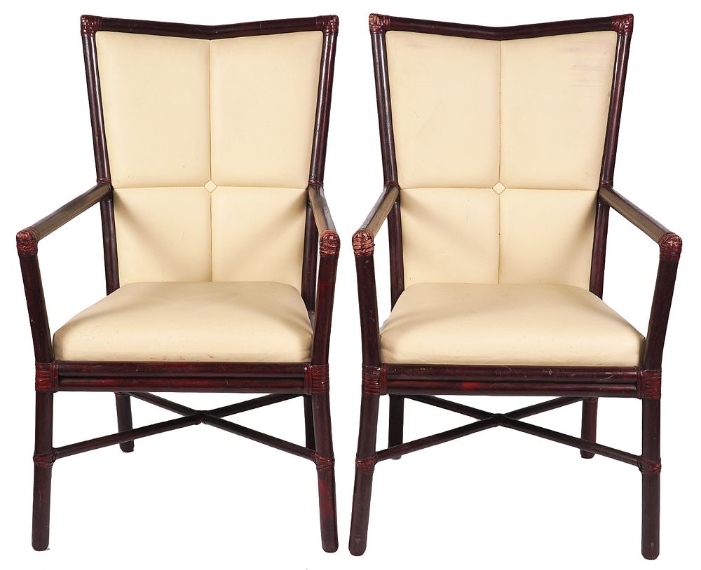 Appraisal: Pr McGuire High Back Rattan Chairs Pair of vintage McGuire