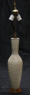 Appraisal: Danish Modern Ceramic Lamp The white glazed body incised creating