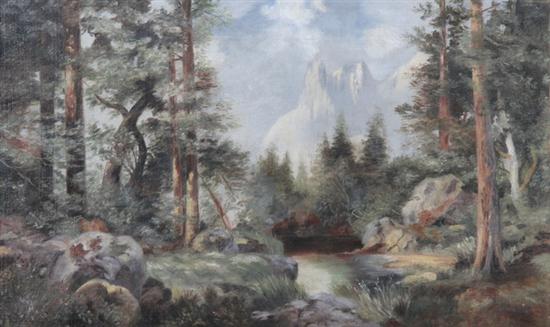 Appraisal: AMERICAN SCHOOL th century WESTERN FOREST GLADE WITH ROCKIES oil