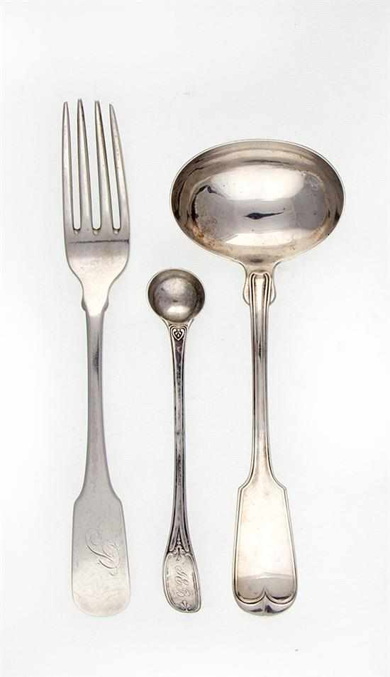 Appraisal: Southern coin silver fork by William H Ewan and other