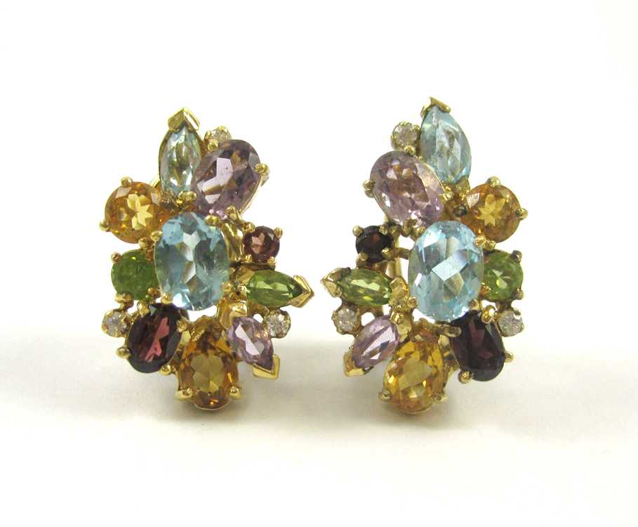 Appraisal: PAIR OF MULTI COLOR GEMSTONE EARRINGS each set with two