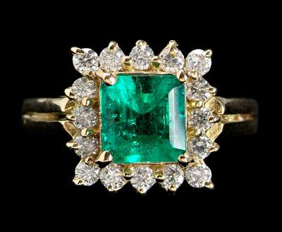 Appraisal: Emerald diamond ring central emerald-cut emerald estimated weight cts surrounded