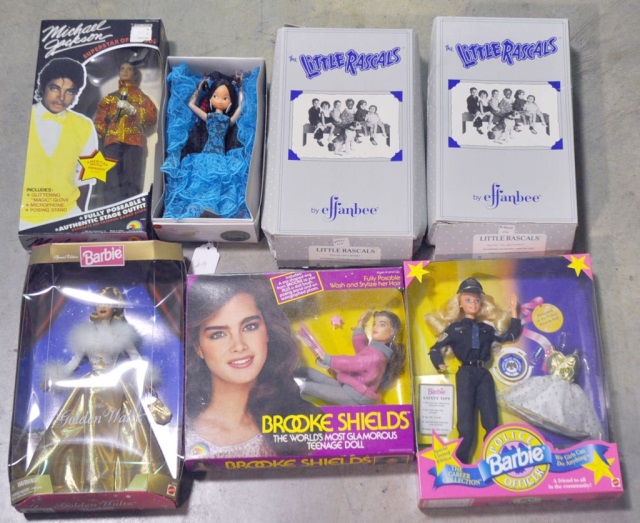 Appraisal: Seven Collectible DollsIncludes Brook Shields Barbie Golden Waltz Police Officer