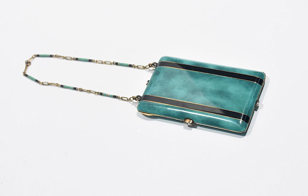 Appraisal: Art Deco K yellow gold and enamel minaudiere Art Deco