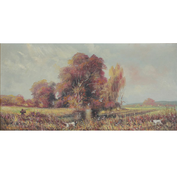 Appraisal: Hunting scene oil on board H x signed lower left