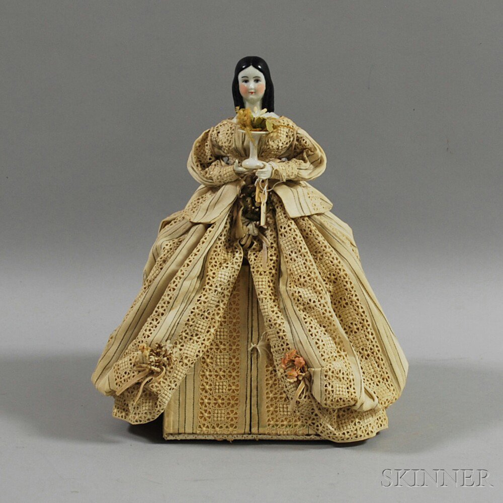 Appraisal: China Shoulder Head Hidden Diorama Doll the black-haired china-head half