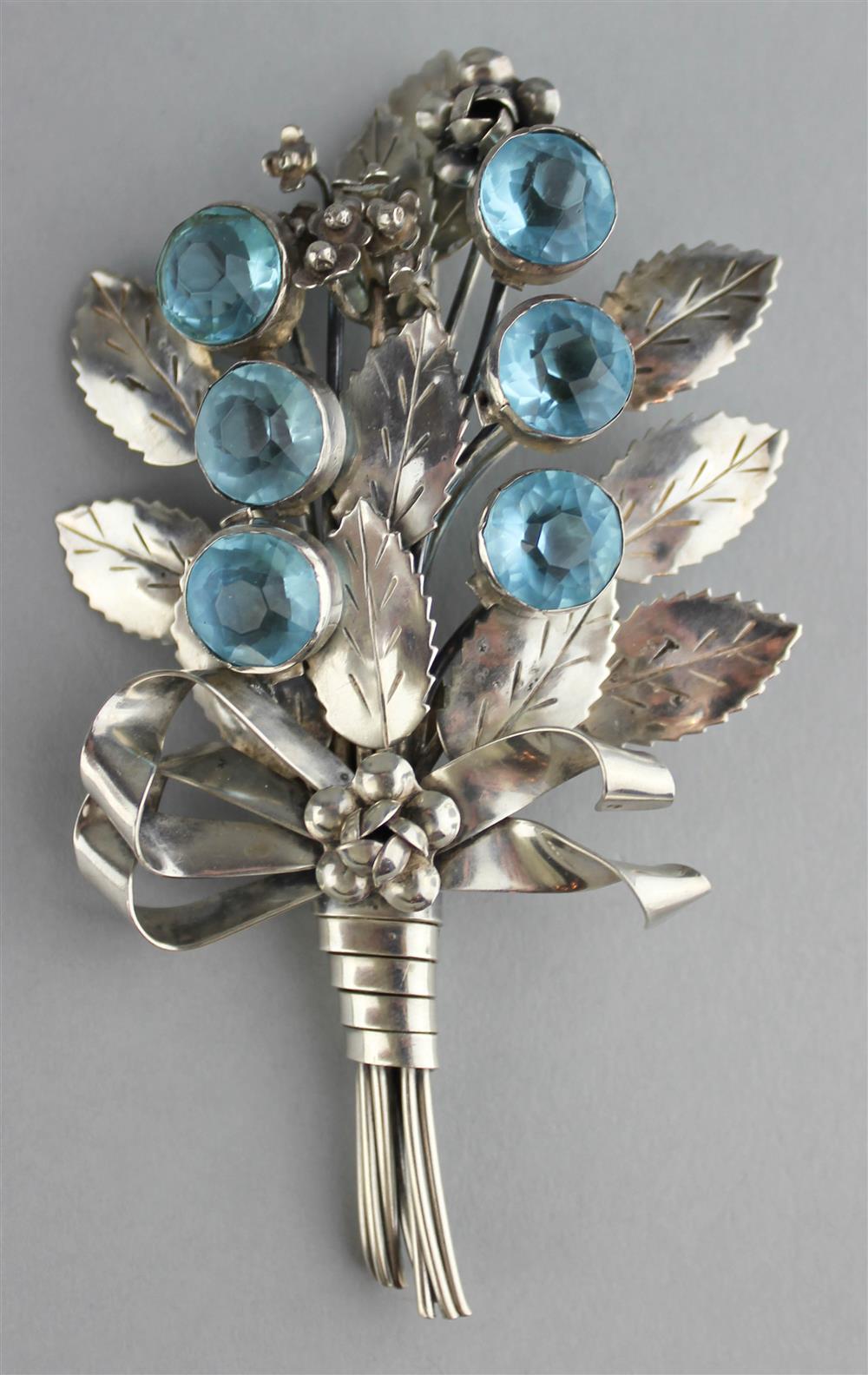 Appraisal: HOBE STERLING BOUQUET PIN WITH BLUE RHINESTONES signed x in