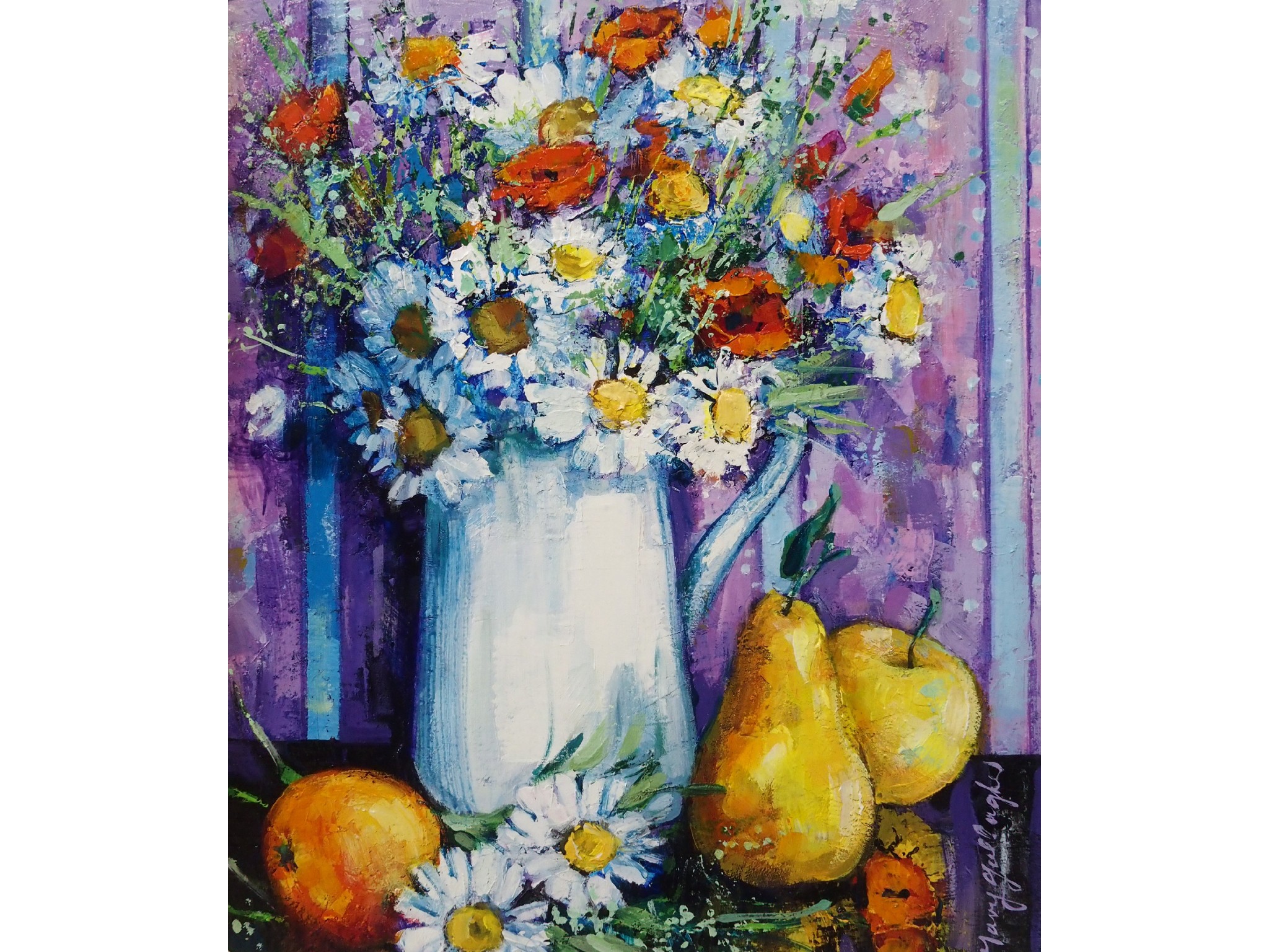 Appraisal: MARY GALLAGHER Scottish b SUMMER BOUQUET AND FRUITAcrylic signed x