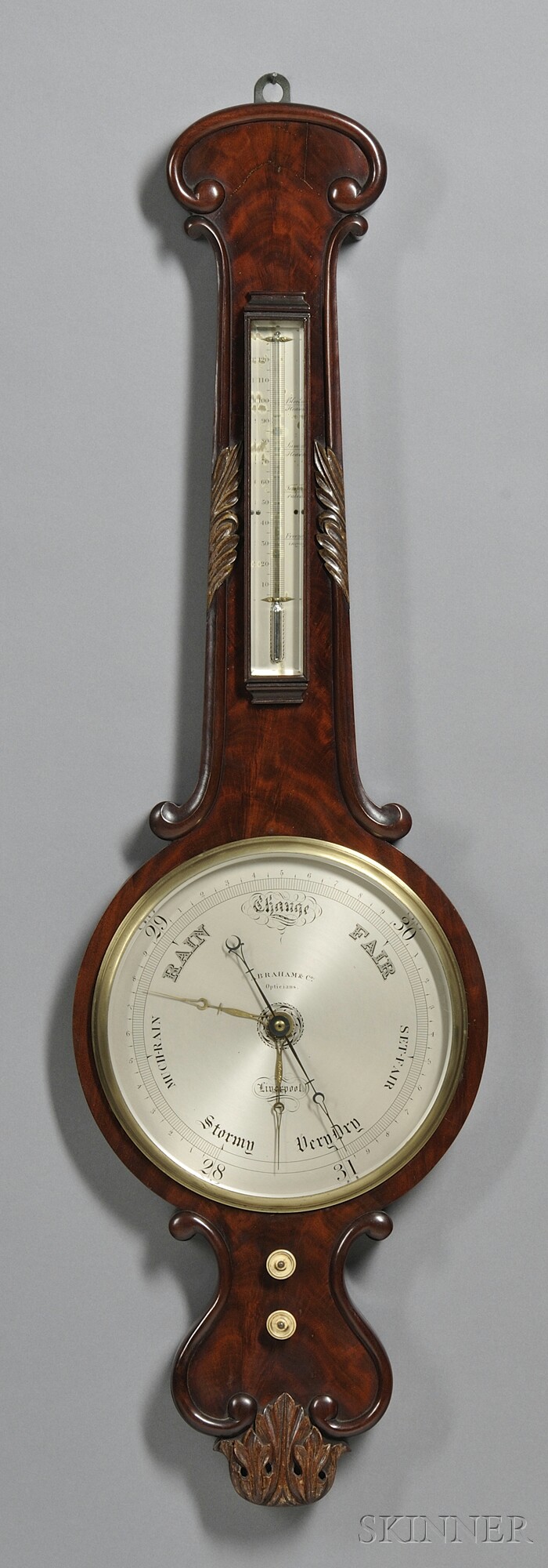 Appraisal: Mahogany Wheel Barometer by Abraham Company Liverpool with -in dia