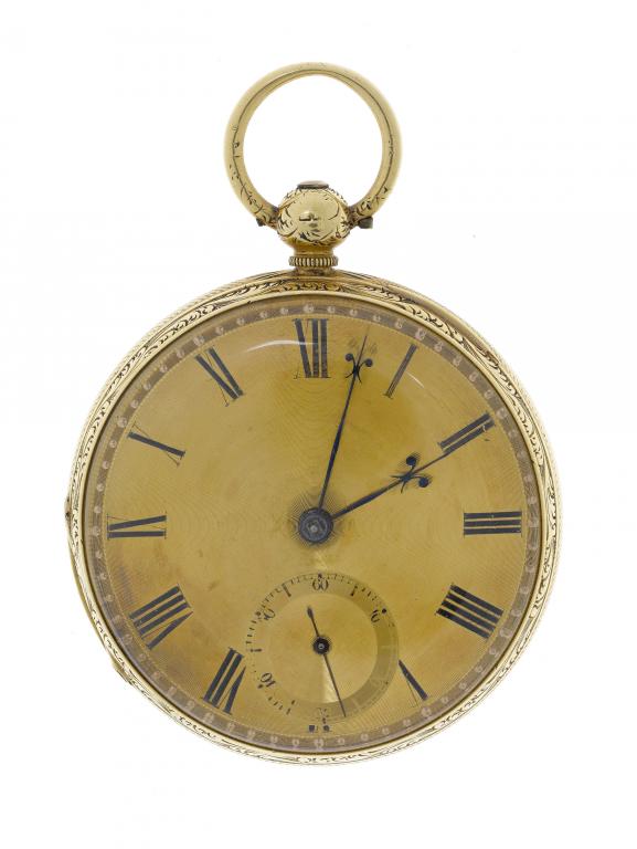 Appraisal: A VICTORIAN CT GOLD LEVER WATCH the engine turned dial