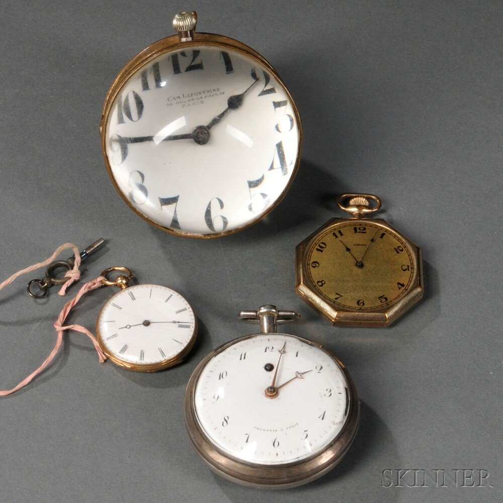 Appraisal: Three Pocket Watches and a Paperweight Clock Continental a Lancet