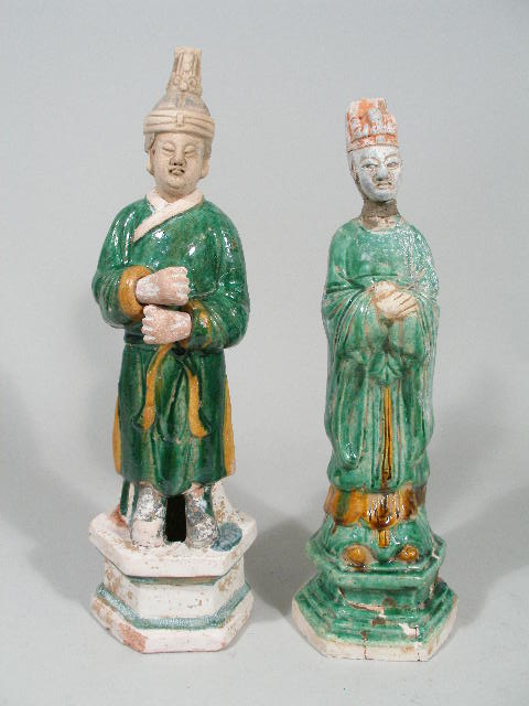 Appraisal: Two Chinese Ming Dynasty Ceramic Figures hollow-cast earthenware w green