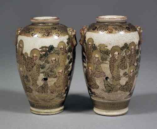 Appraisal: A pair of early th Century Japanese ''Satsuma'' pottery baluster