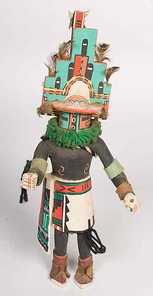 Appraisal: Hopi Hemis Katsina vividly painted with green yarn ruff and