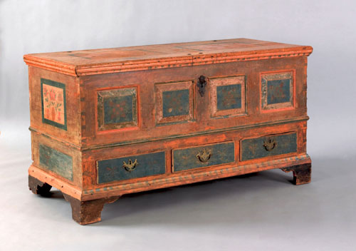 Appraisal: Pennsylvania painted pine dower chest late th c the front