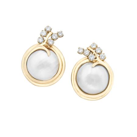 Appraisal: Pair of Gold Mab Pearl and Diamond Earclips Estimate -