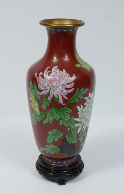 Appraisal: LARGE CHINESE CLOISONNE VASE Ox blood red ground with floral