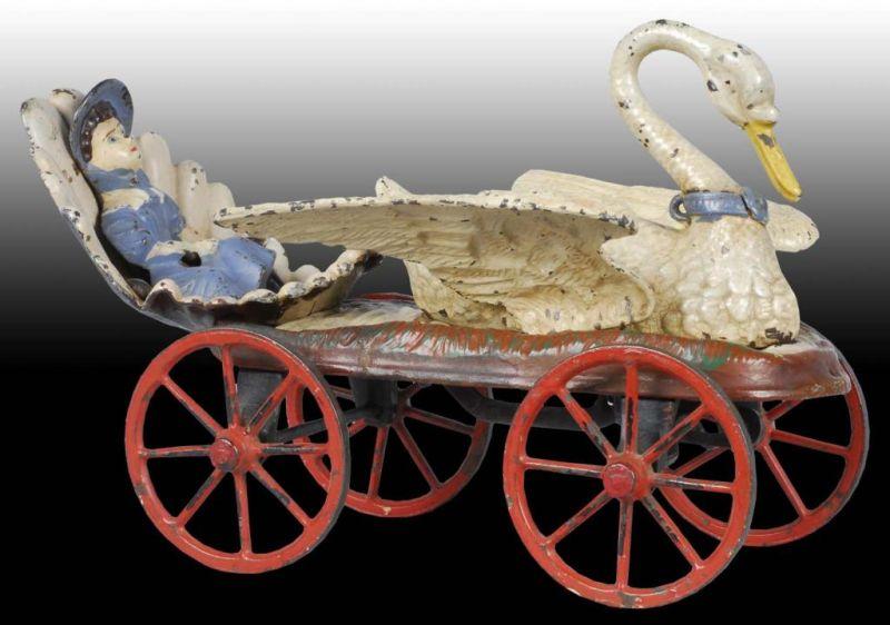 Appraisal: Cast Iron J E Stevens Swan Chariot Toy Description Circa