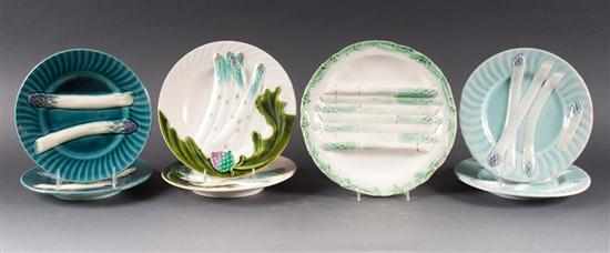 Appraisal: Three pairs of Continental majolica asparagus plates and a similar