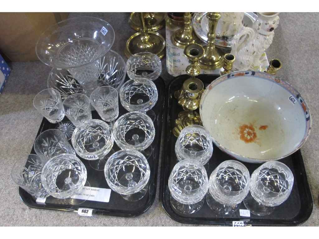 Appraisal: Two trays to include crystal glasses vase Chinese export bowl