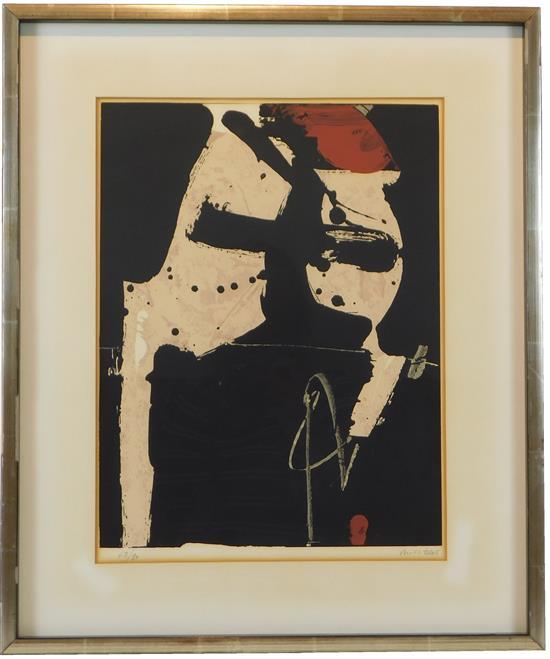 Appraisal: Manolo Millares Spanish - lithograph abstract composition with black white