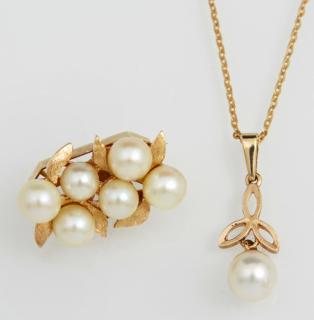 Appraisal: Two Pieces of K Yellow Gold Cultured Pearl Jewel Two