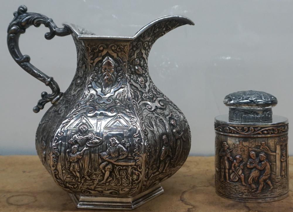 Appraisal: Silver on Copper Pitcher and Tea Caddy