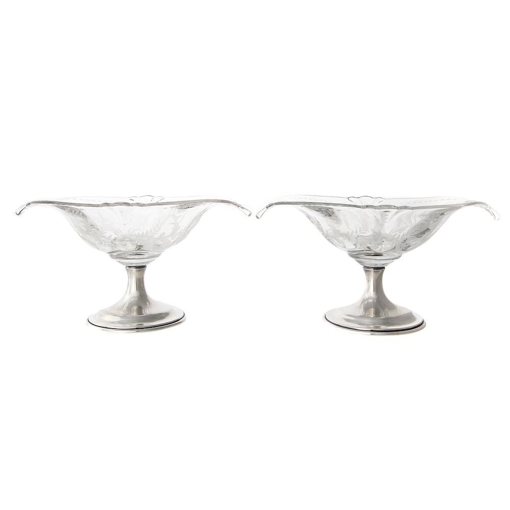 Appraisal: Pair Hawkes Etched Glass Sterling Bon Bon Dishes model S