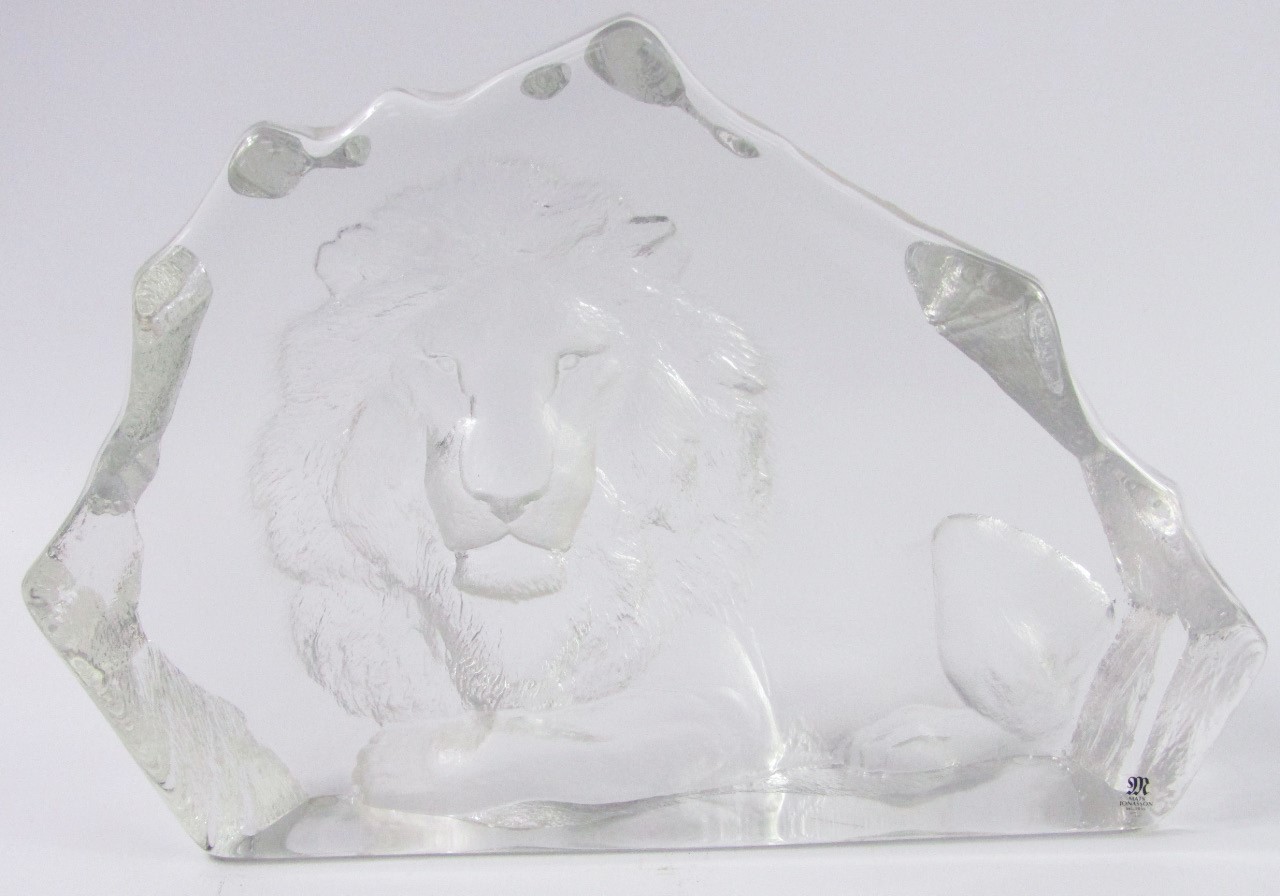 Appraisal: A Matts Jonasson clear and frosted glass sculpture of a