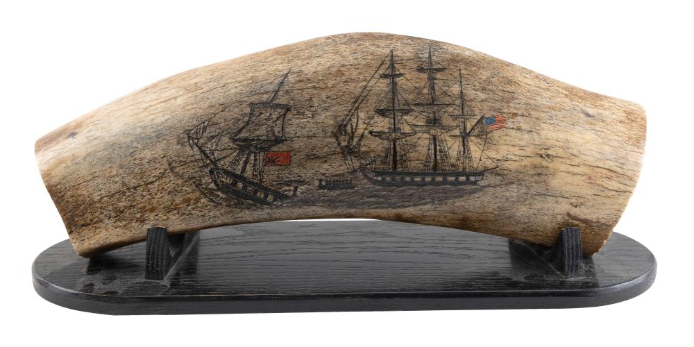 Appraisal: ENGRAVED AND POLYCHROME-PAINTED WHALEBONE SECTION BY J R LAUBIN TH