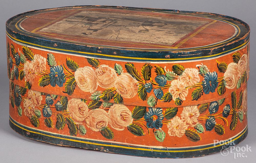 Appraisal: Painted bentwood brides box th c Painted bentwood brides box