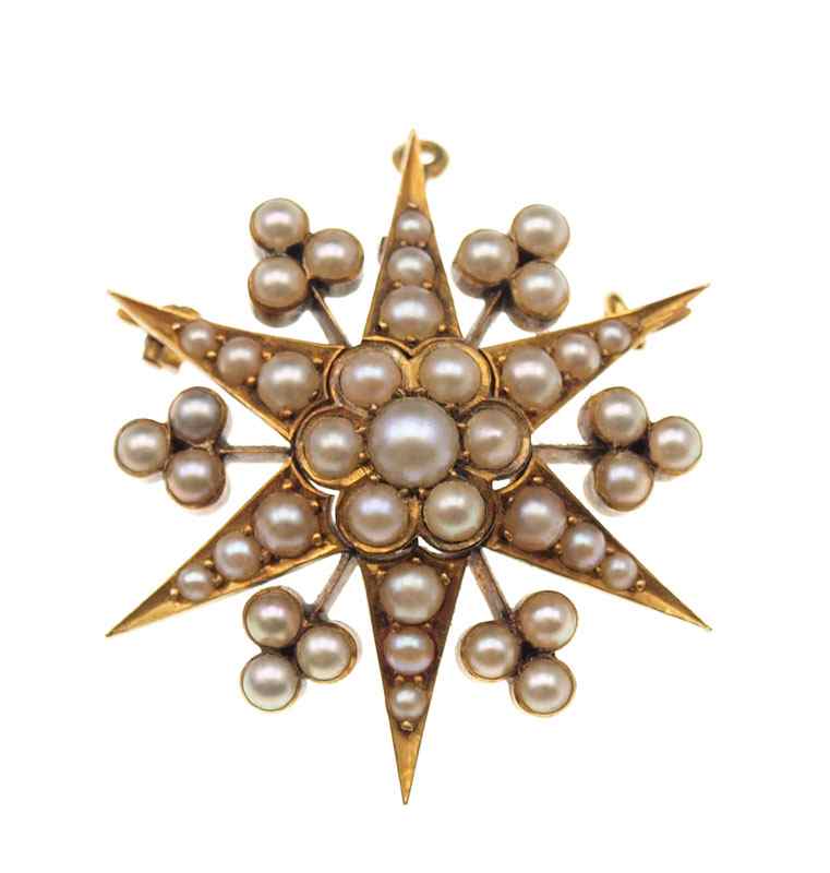 Appraisal: VICTORIAN K SEED PEARL STARBURST BROOCH PENDANT K yellow gold