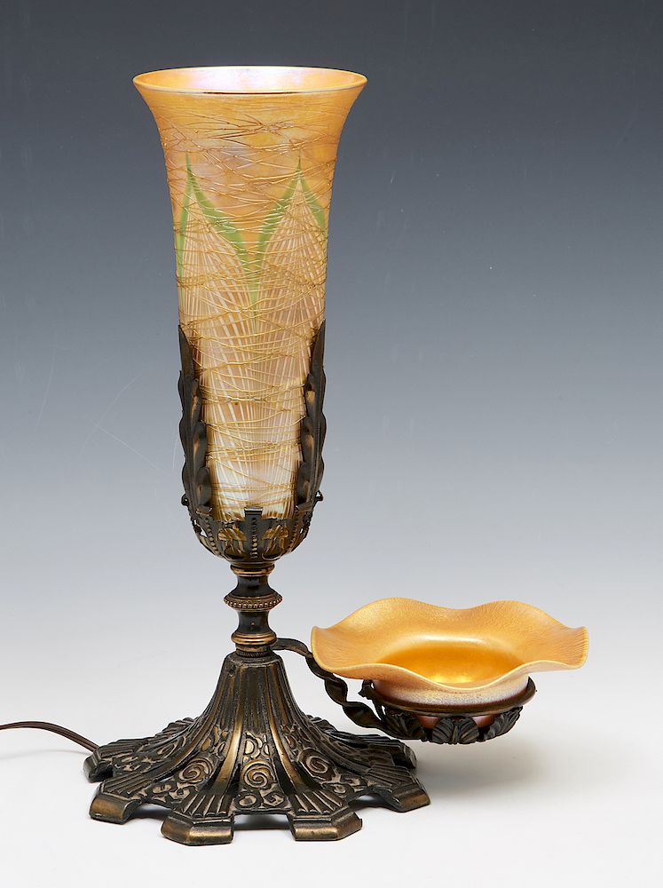 Appraisal: Durand art glass lamp with bowl Durand art glass lamp