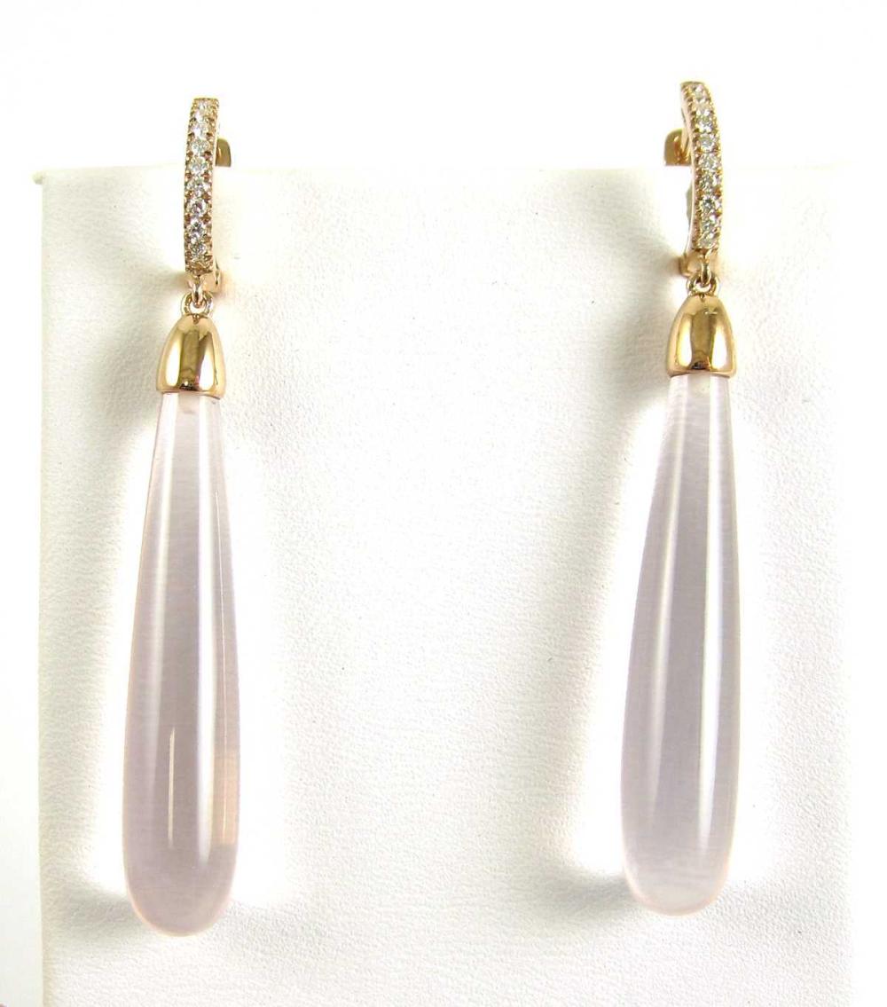 Appraisal: PAIR OF KUNZITE AND DIAMOND DANGLE EARRINGS each k rose