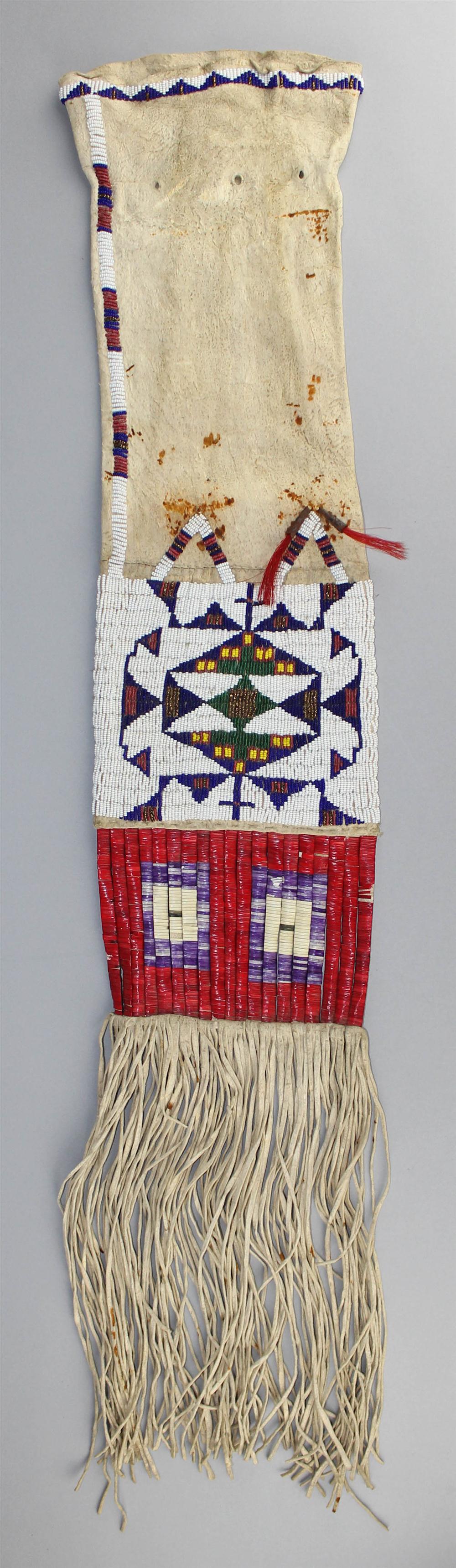 Appraisal: NATIVE AMERICAN BEADED QUILLED AND FRINGED PIPEBAG CENTRAL PLAINS LAKOTA