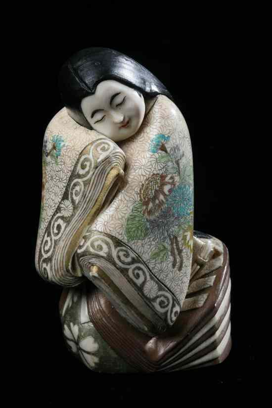 Appraisal: JAPANESE POLYCHROME IVORY OKIMONO OF GEISHA - in high