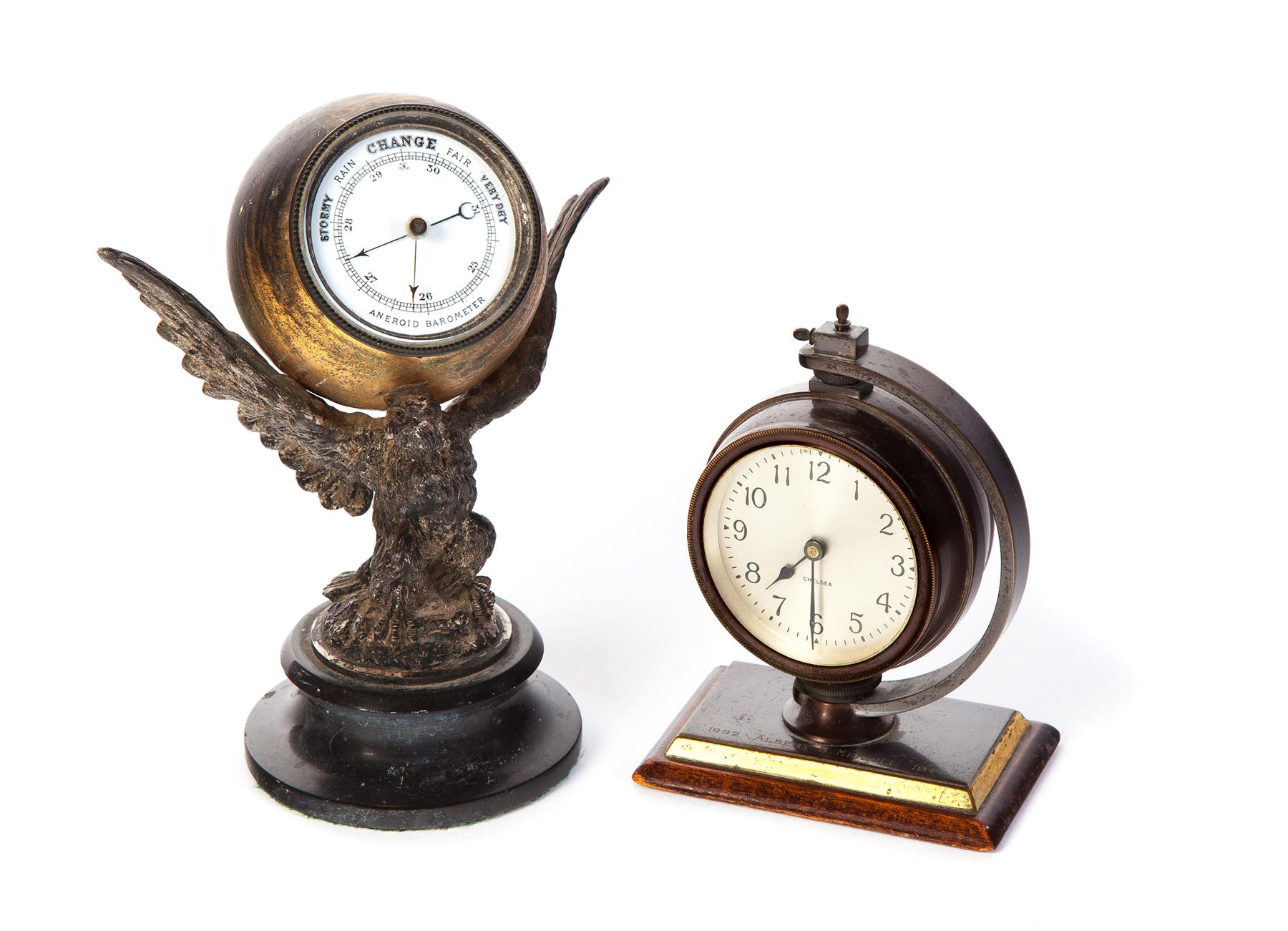 Appraisal: TWO DESK ITEMS CLOCK AND BAROMETER American nd quarter- th