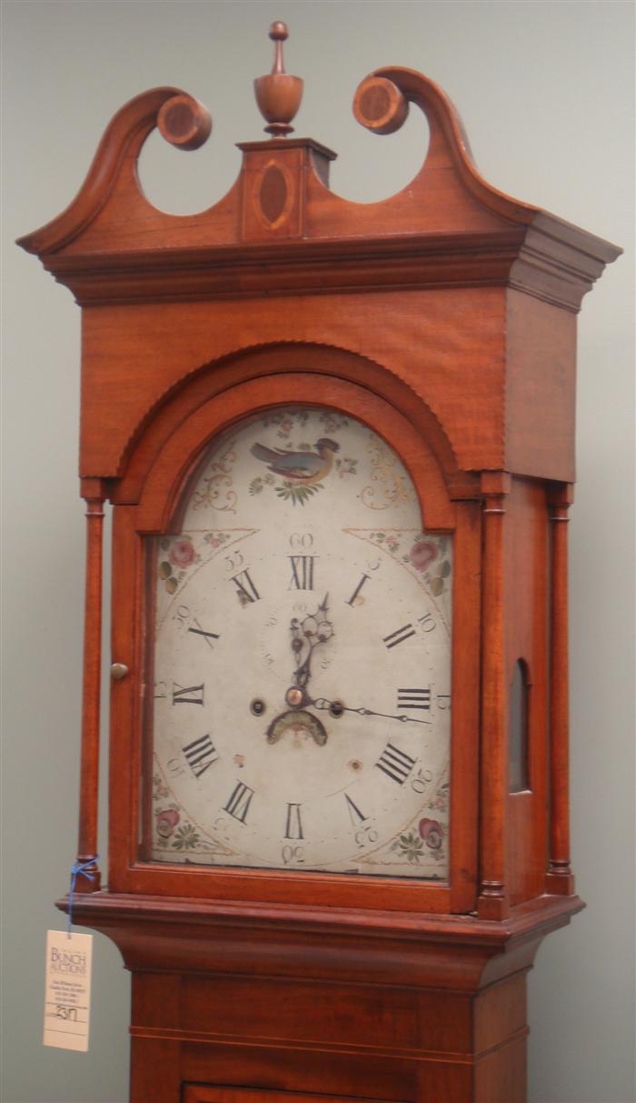 Appraisal: Inlaid mahogany American federal day tall case clock inlaid scroll