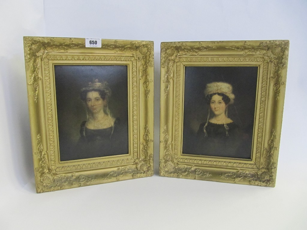 Appraisal: Pair of reproduction portraits of ladies