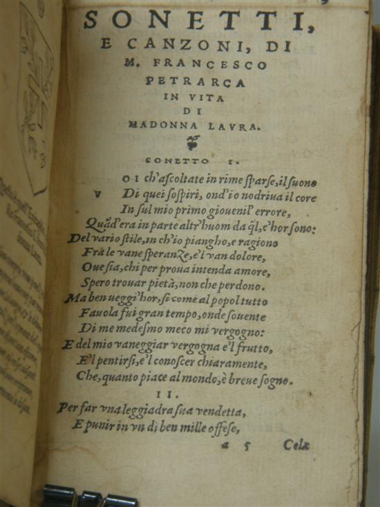 Appraisal: Sonetti E Canzoni di M Francesco Petrarca probably late th