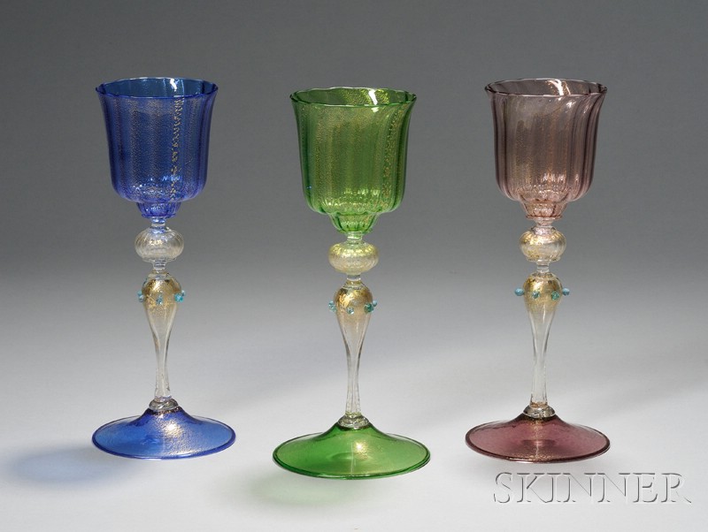 Appraisal: Fifteen Pieces of Venetian Glass Tableware Art glass Italy Seven