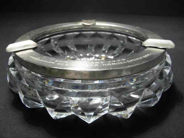 Appraisal: Heavy German cut crystal silver mounted cigar ashtray Rim is