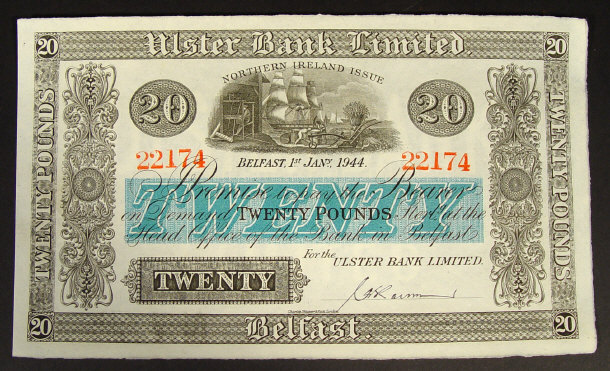 Appraisal: Ulster Bank Ltd twenty pound note dated numbered UNC