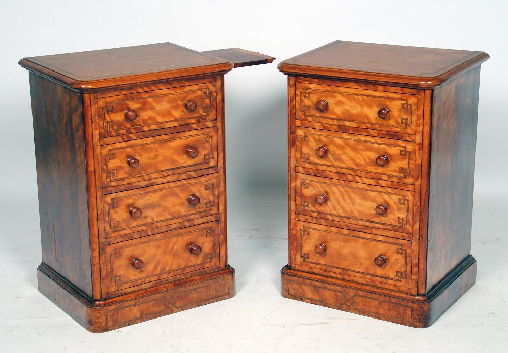 Appraisal: A PAIR OF VICTORIAN SATINWOOD BEDSIDE CUPBOARDS by Lamb of