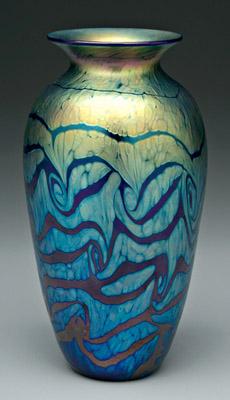 Appraisal: Lundberg art glass vase large Van Gogh sunset vase iridescent