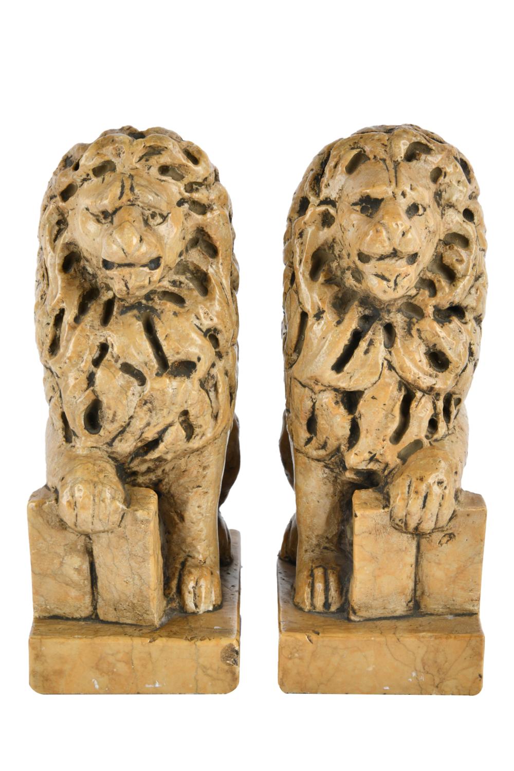 Appraisal: PAIR OF CARVED STONE LION BOOKENDSon rectangular bases Condition each