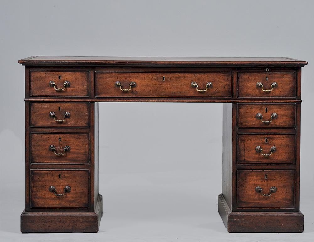 Appraisal: GEORGIAN STYLE MAHOGANY PEDESTAL DESK English Circa With leather inset