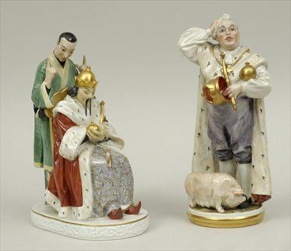 Appraisal: Two Bing Grondahl Polychrome and Gilt Porcelain Figure Groups The